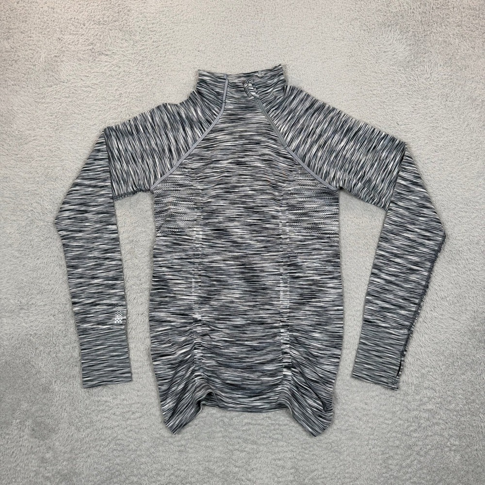 Athleta Space Dye Ruched Quarter Zip Long Sleeve Top Grey Black XS 348552